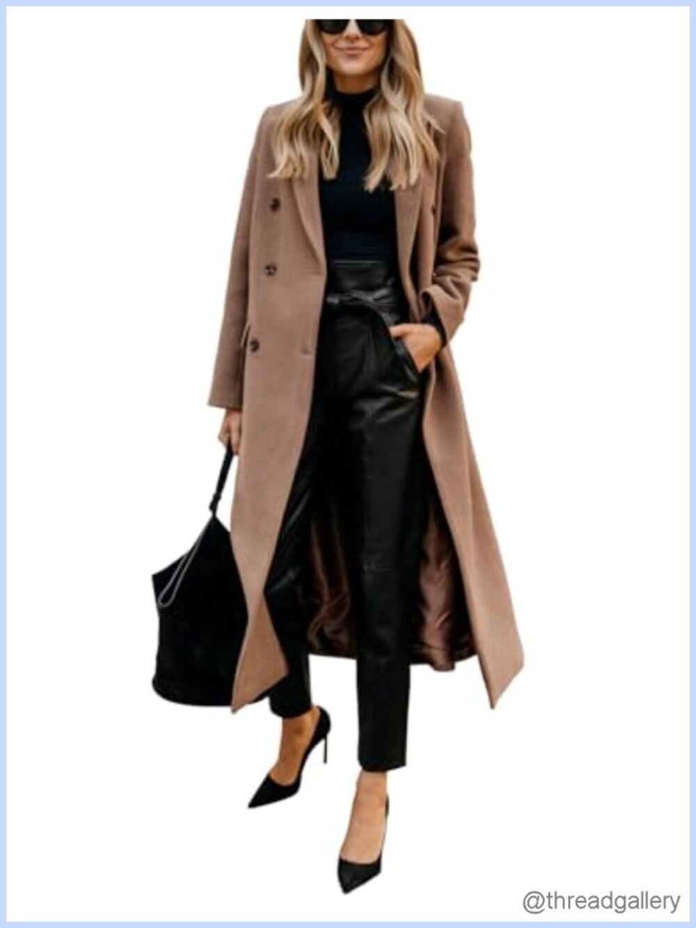 Womens Long Wool Blend Peacoat Notch Lapel Double Breasted Winter Coat
